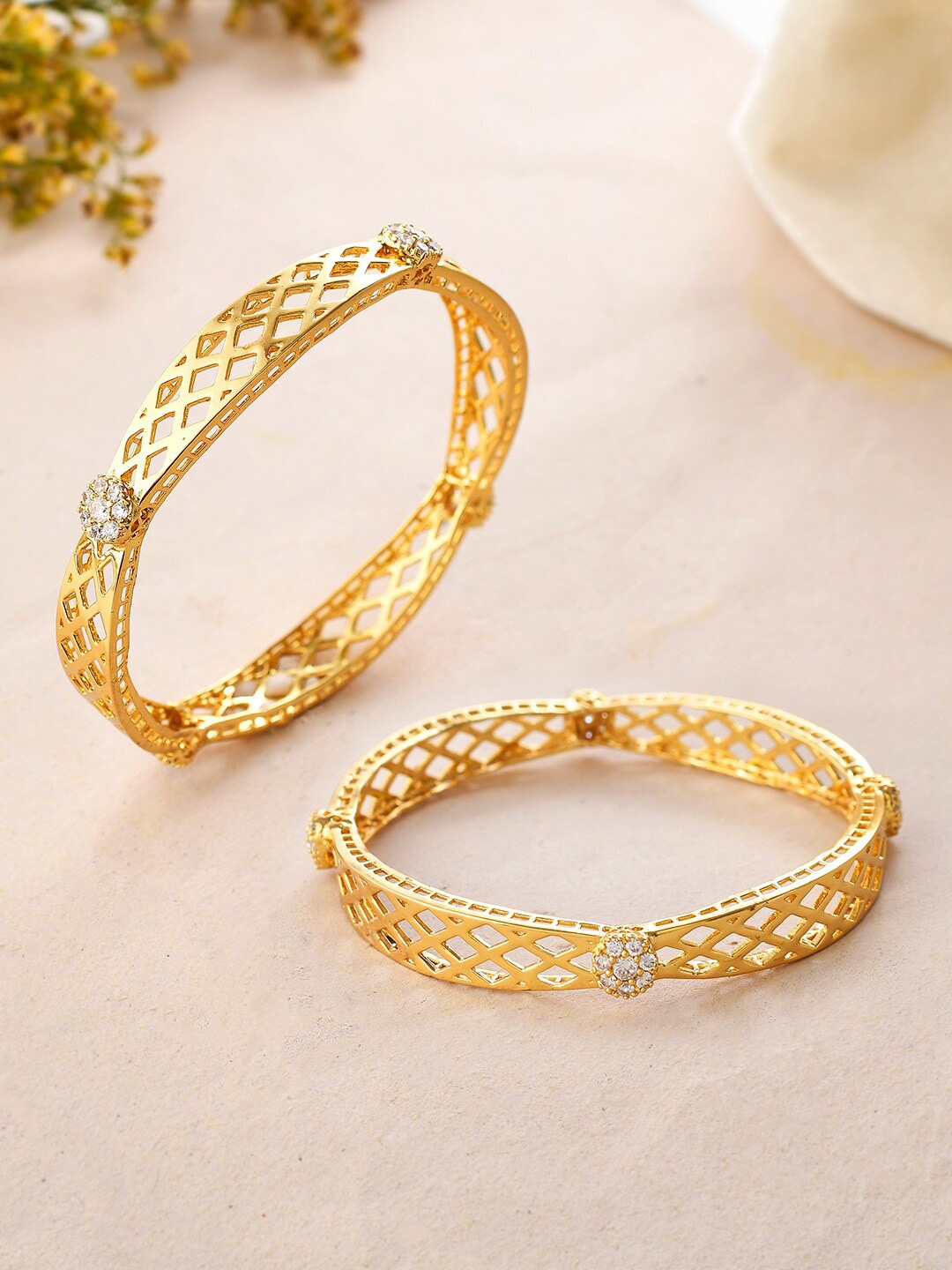 

Voylla Set Of 2 Gold Plated Stone Studded Bangles