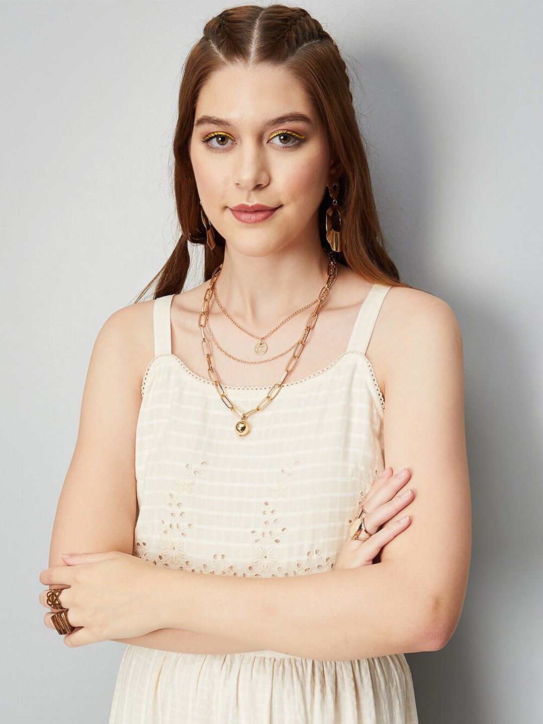 

max Self Design Shoulder Straps Top, Beige
