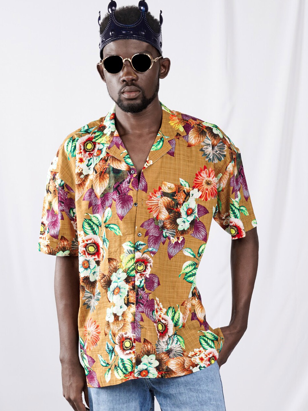 

FRENCH CROWN Men Brown Standard Floral Opaque Printed Casual Shirt
