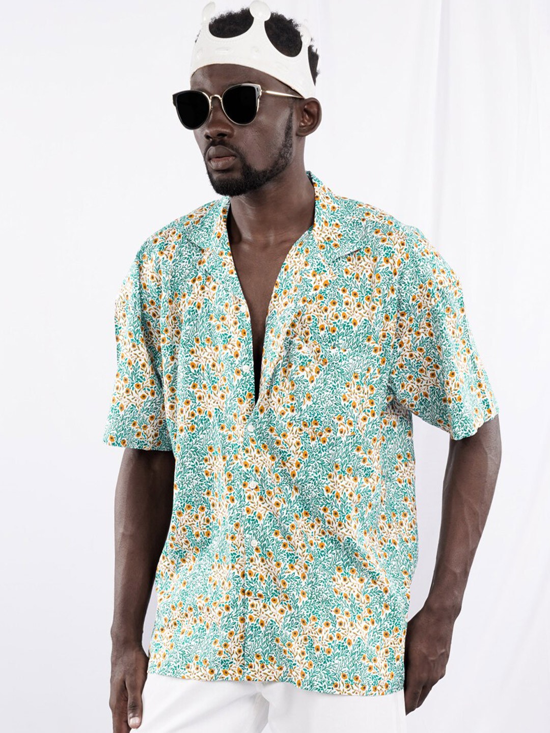 

FRENCH CROWN Standard Floral Opaque Printed Cotton Casual Shirt, Blue