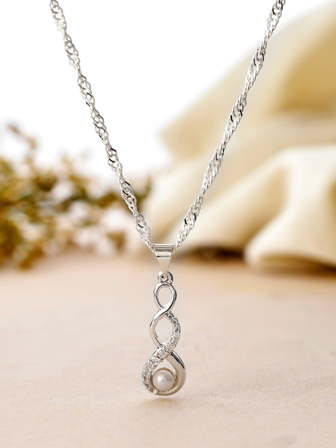 

Voylla Rhodium-Plated Stone-Studded Pendant, Silver