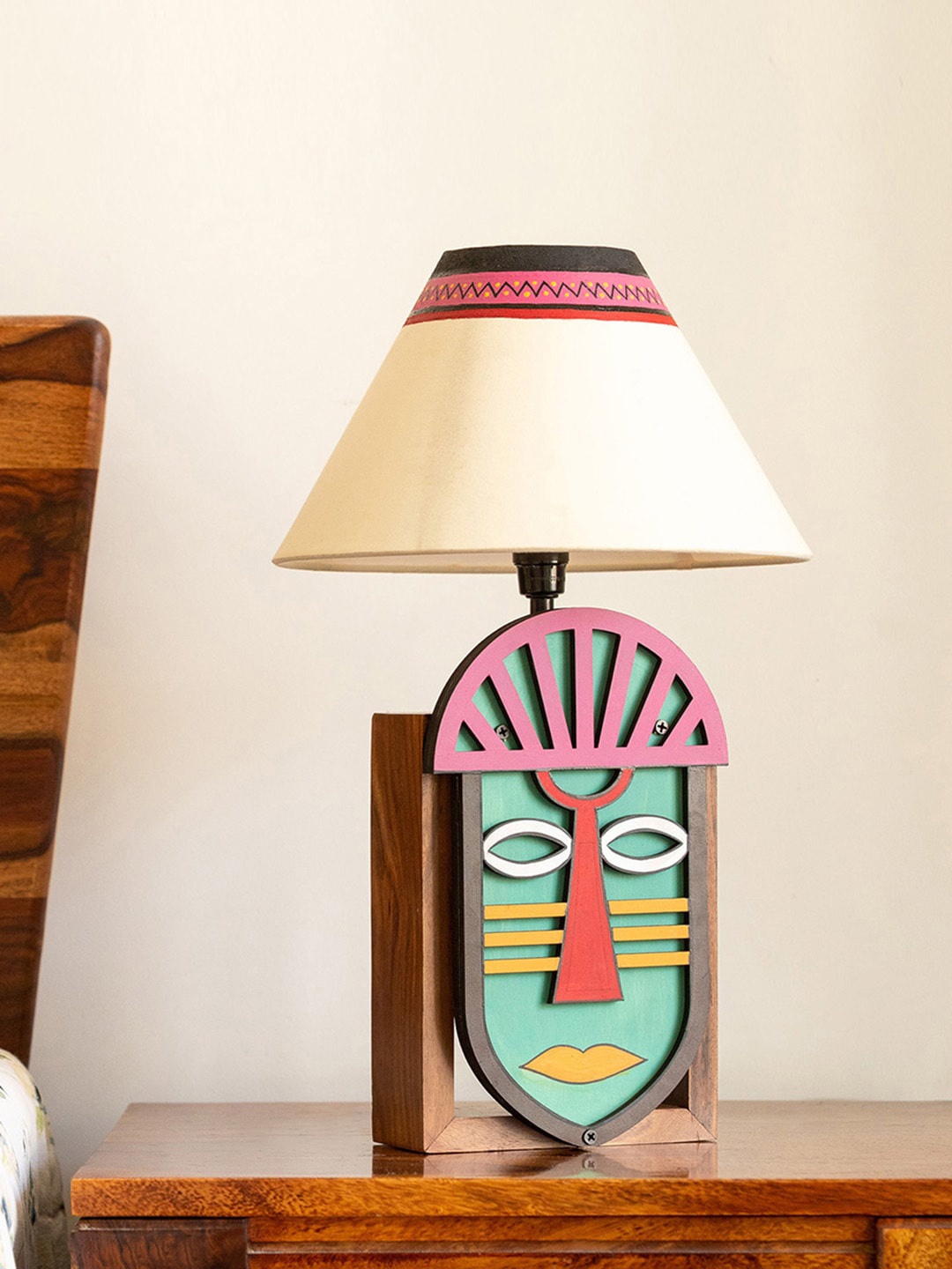

ExclusiveLane Beige & Brown Printed Wooden Table Lamp