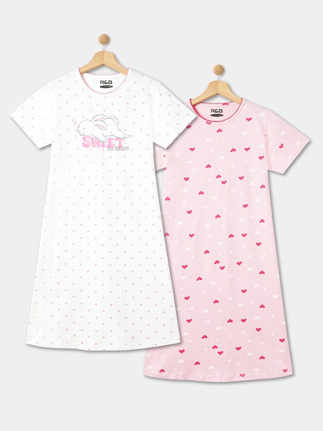 

R&B Girls Pack of 2 Printed Cotton Nightdress, White