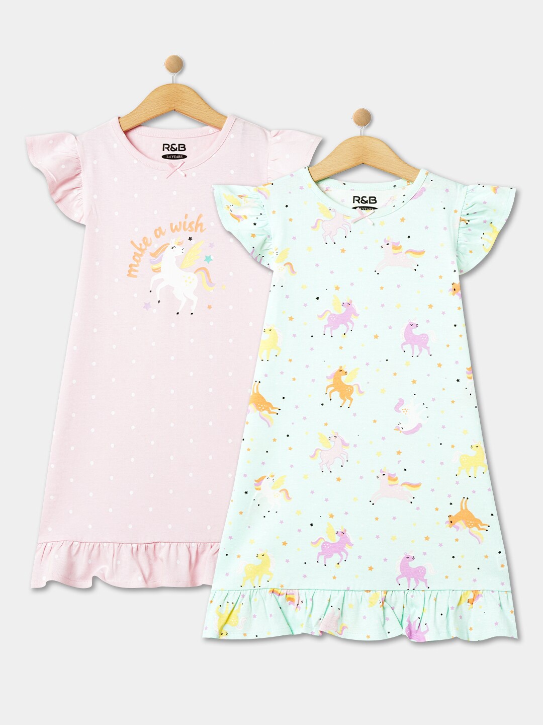 

R&B Girls Pack Of 2 Printed Pure Cotton Nightdress, Pink