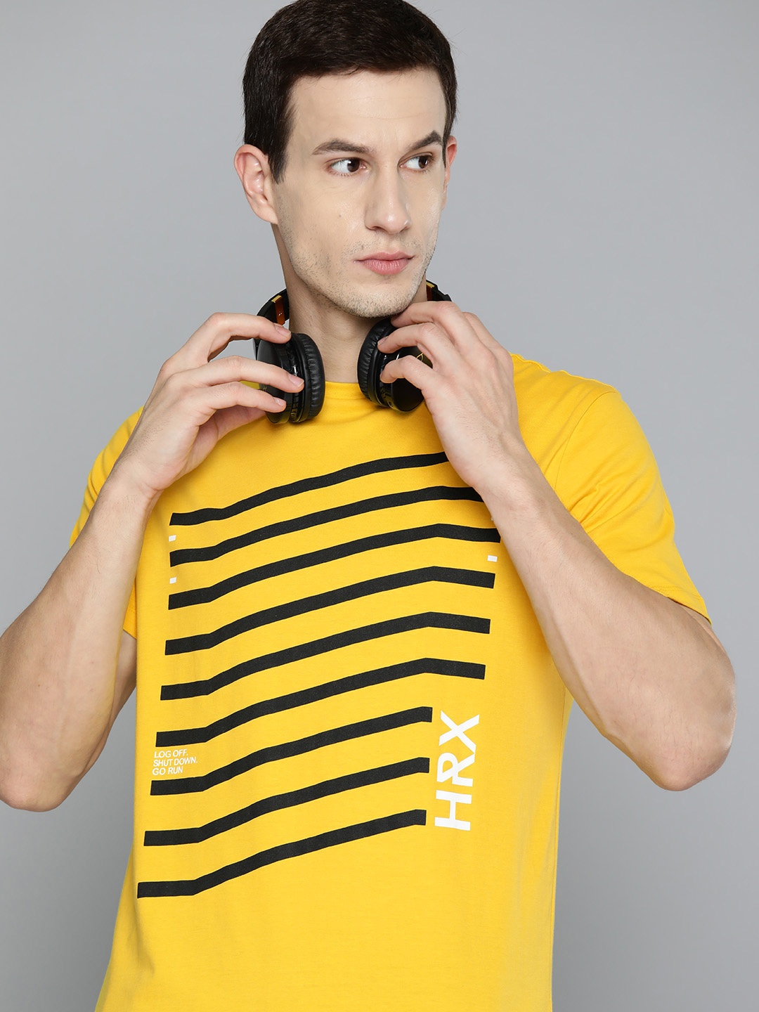 

HRX by Hrithik Roshan Men Striped Pure Cotton T-shirt, Yellow