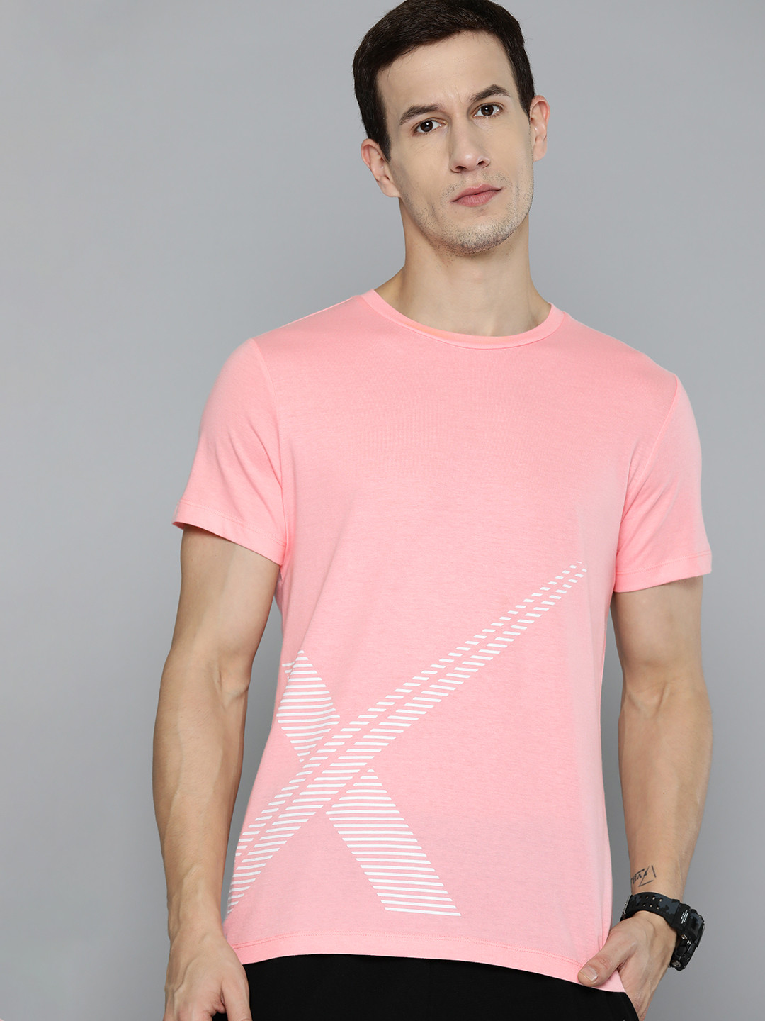 

HRX by Hrithik Roshan Men Printed Pure Cotton T-shirt, Pink