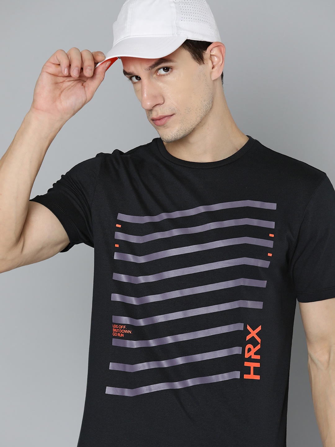 

HRX by Hrithik Roshan Men Striped Pure Cotton T-shirt, Black