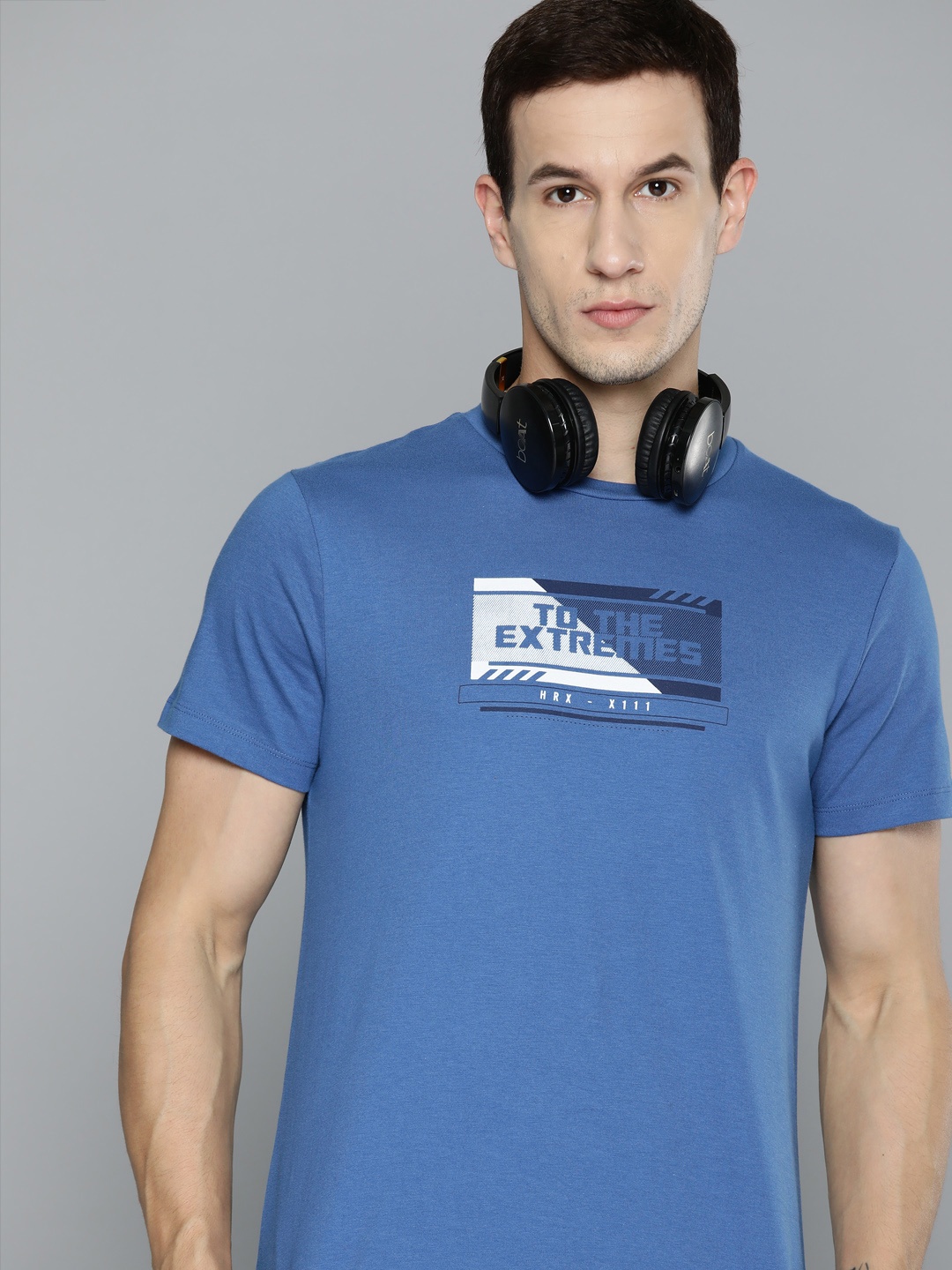 

HRX by Hrithik Roshan Men Printed Pure Cotton T-shirt, Blue