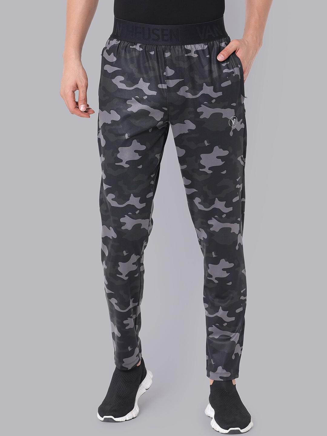 

Van Heusen Men Camouflage Printed Slim-Fit Mid-Rise Track Pants, Grey
