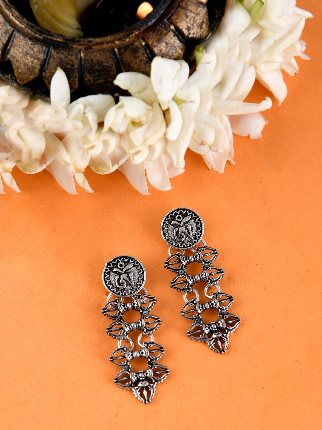 

Voylla Silver-Plated Contemporary Oxidized Drop Earrings
