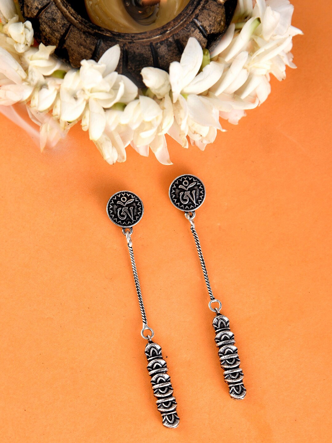 

Voylla Silver-Toned Geometric Drop Earrings