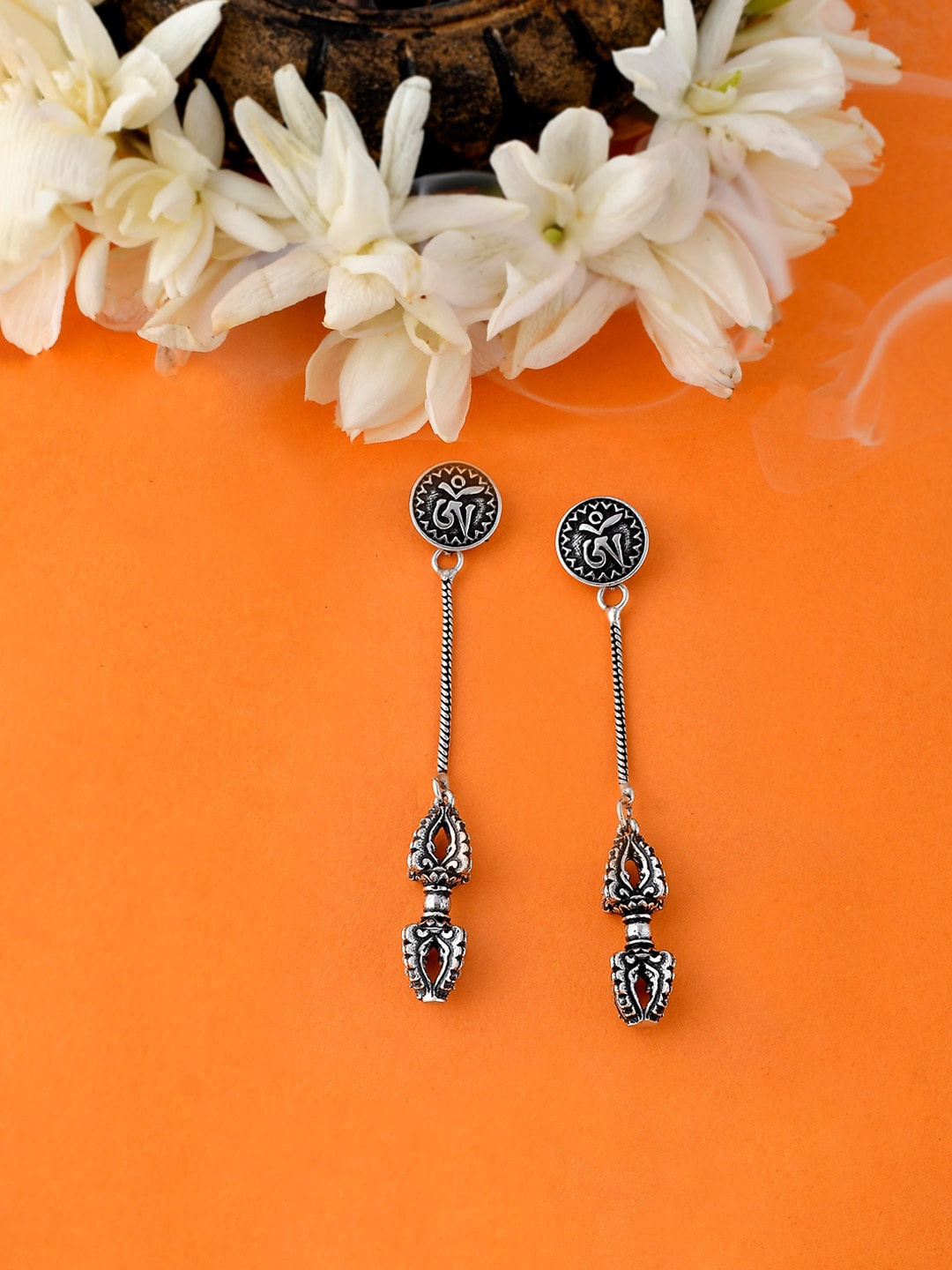 

Voylla Silver-Toned Geometric Drop Earrings