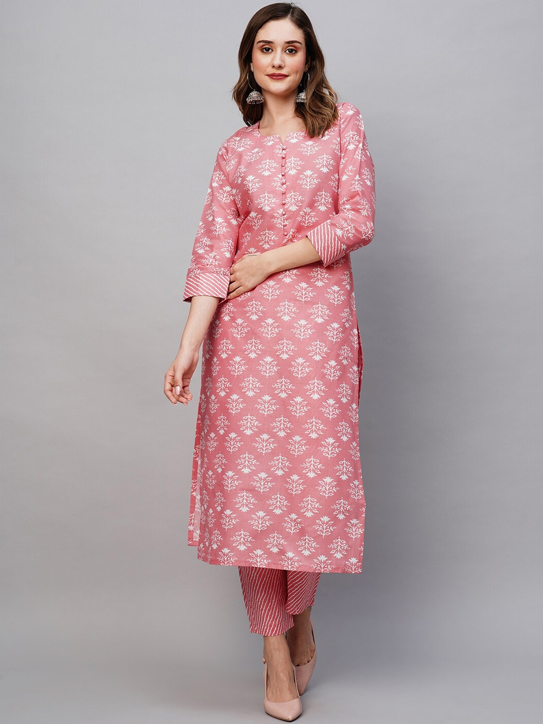 

KALINI Ethnic Motifs Printed Kurta with Trousers, Pink