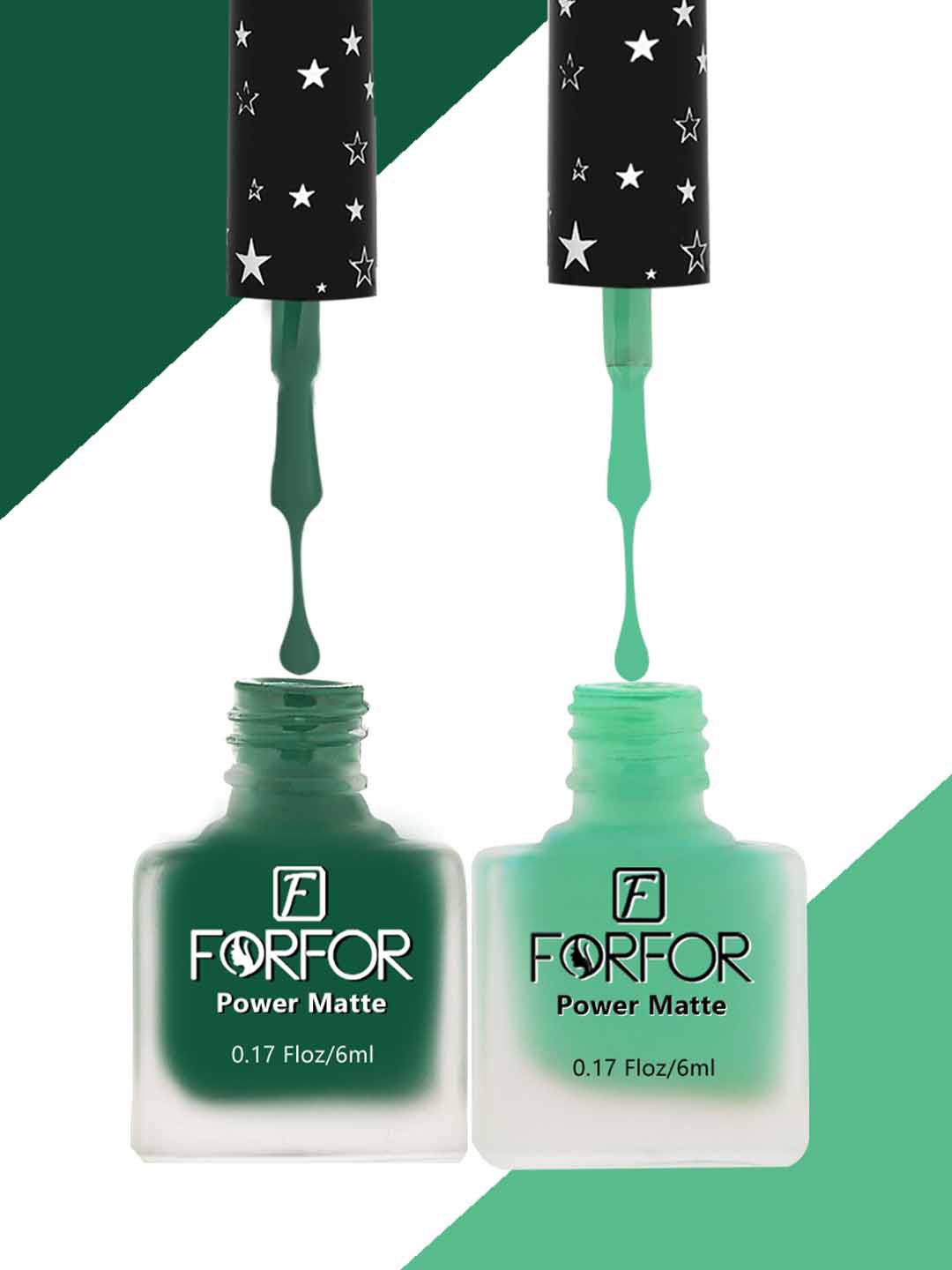 

FORFOR Set Of 2 Power Matte Long Lasting Nail Polishes 6ml Each - Shades 109 & 117, Green