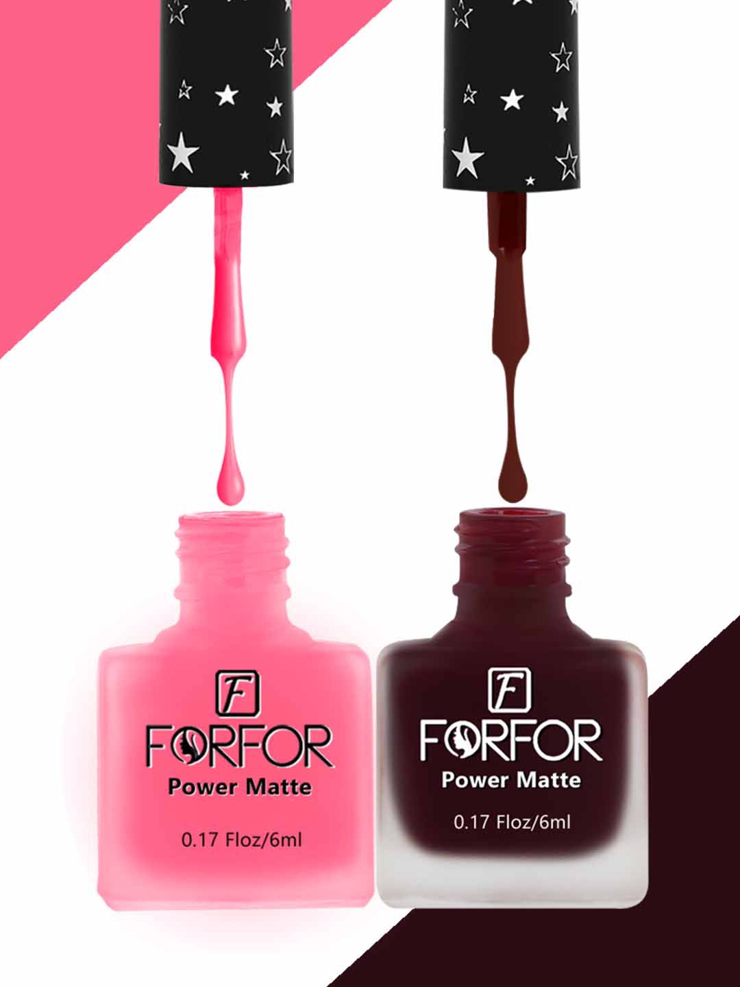 

FORFOR Set Of 2 Power Matte Long-Lasting Nail Polishes 6ml each - 108 & 101, Pink