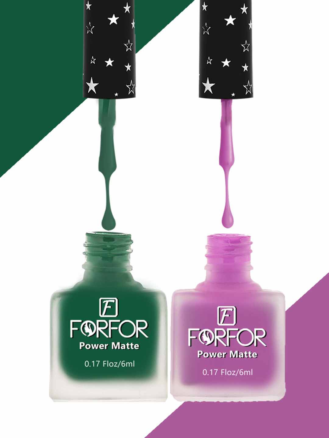 

FORFOR Set Of 2 Power Matte Long-Lasting Nail Polishes 6ml each - 117 & 102, Purple