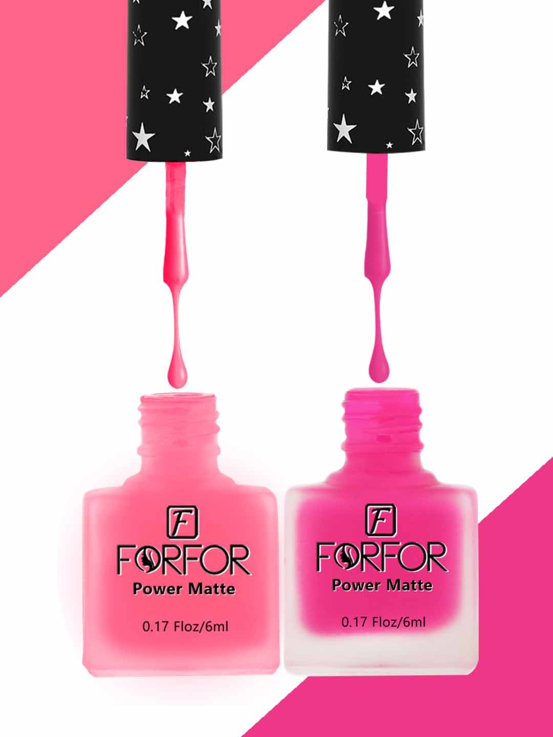 

FORFOR Set Of 2 Power Matte Long-Lasting Nail Polishes 6ml each - 101 & 104, Pink