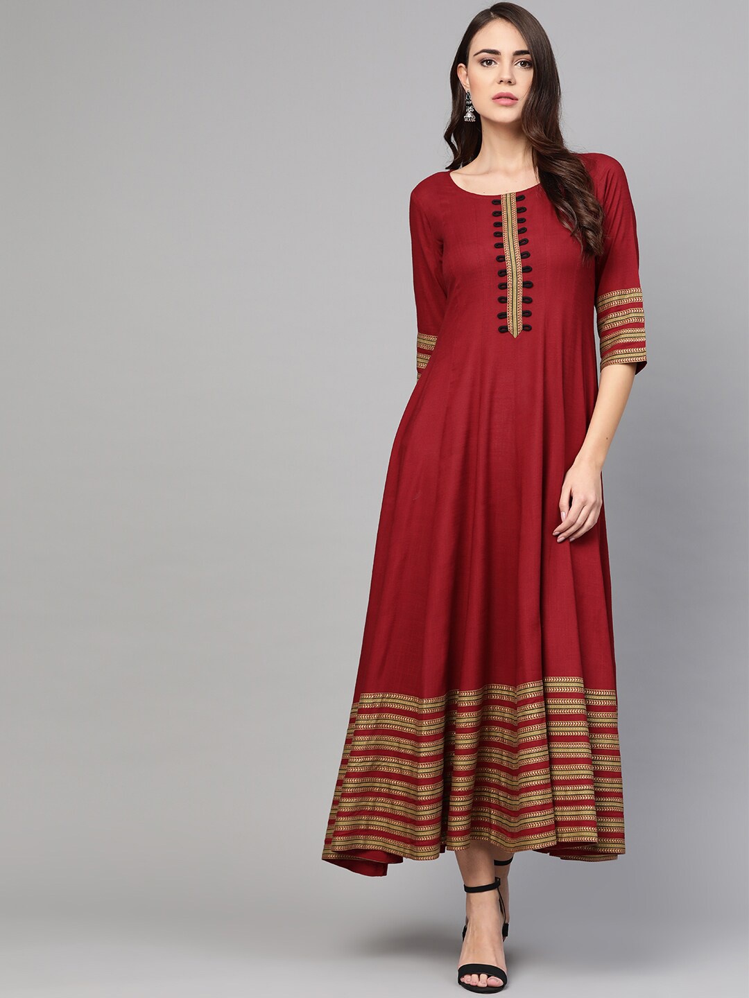 

Idalia Round Neck Embellished Anarkali Ethnic Dress, Maroon