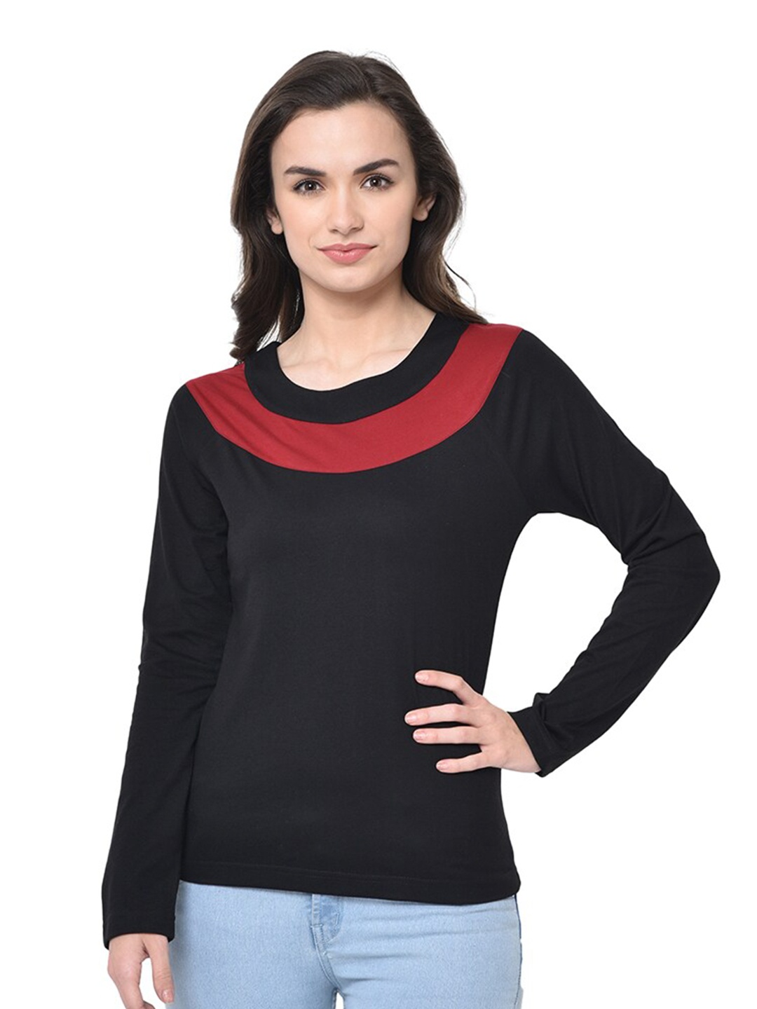 

GLITO Round Neck Long Sleeves Cotton Top, Black