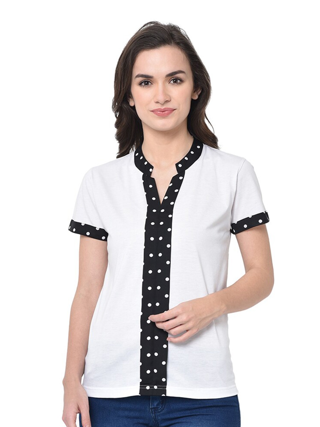 

GLITO Polka Dot Printed Cotton Top, Black