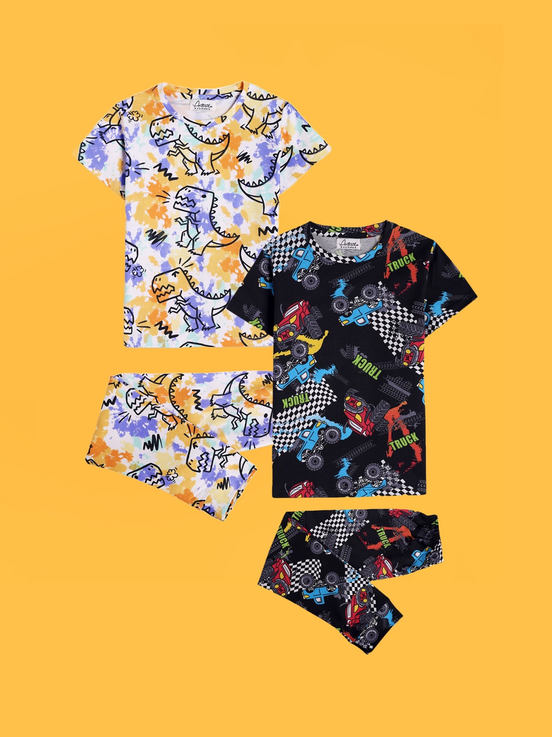

Anthrilo Boys Pack Of 2 Printed Pure Cotton Night Suits AN26734N, White