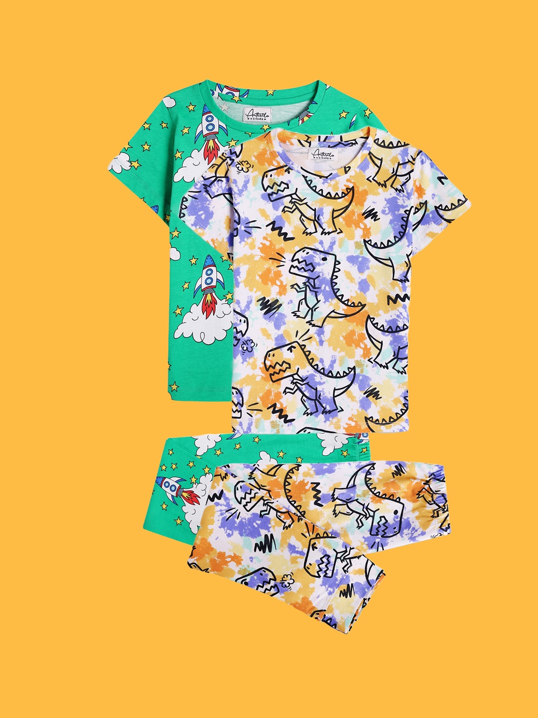 

Anthrilo Boys Pack Of 2 Printed Pure Cotton Night Suits AN26748N, White