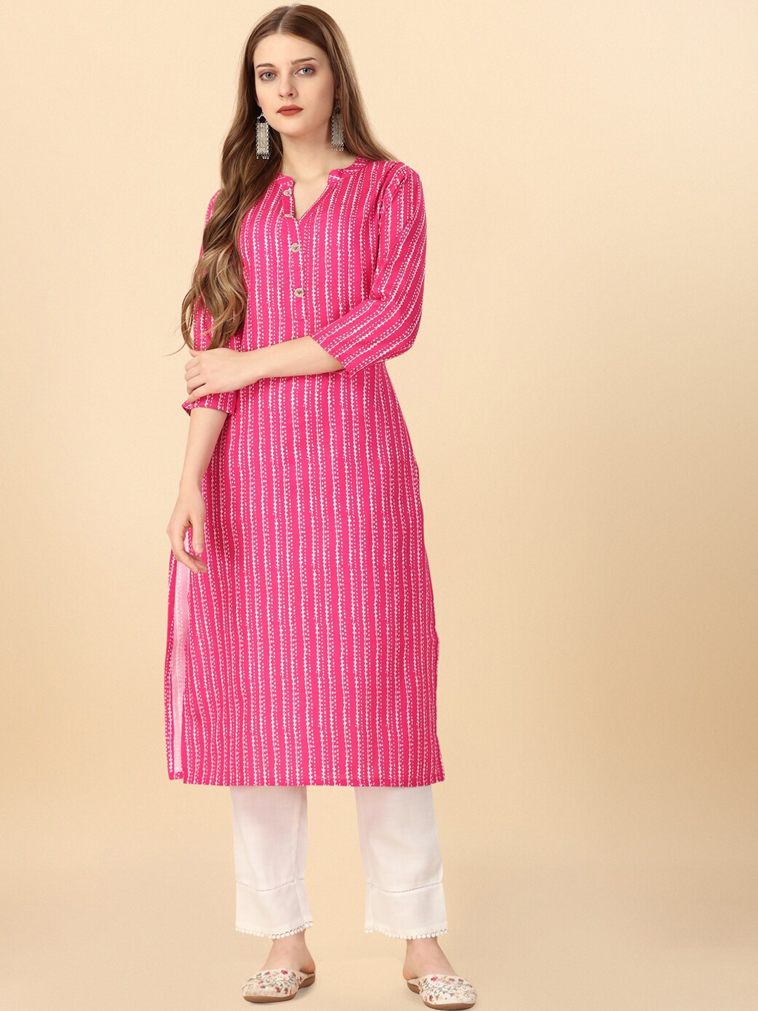 

HERE&NOW Pink Abstract printed Mandarin Collar Kurta