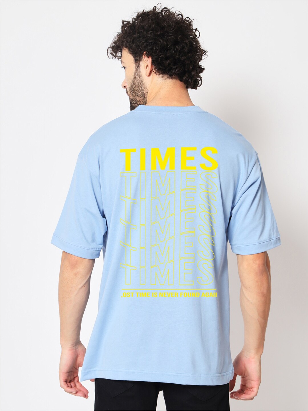 

Imsa Moda Typography Printed Knitted Cotton Oversized T-shirt, Blue