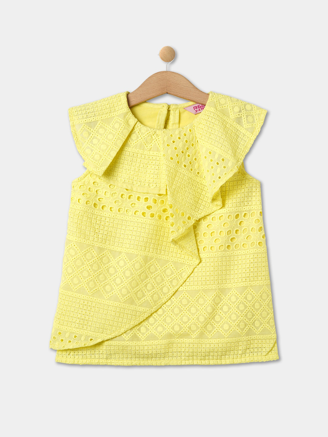 

R&B Girls Ruffles Detail Self Design Cotton Top, Yellow