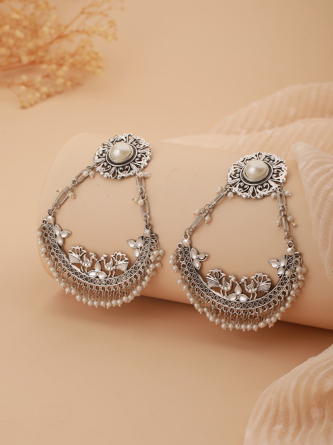 

Aadvik Designs Silver-Plated Contemporary Chandbalis Earrings