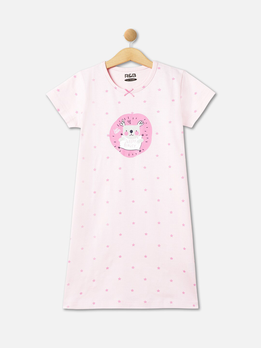 

R&B Girls Printed Cotton T-shirt Nightdress, Pink