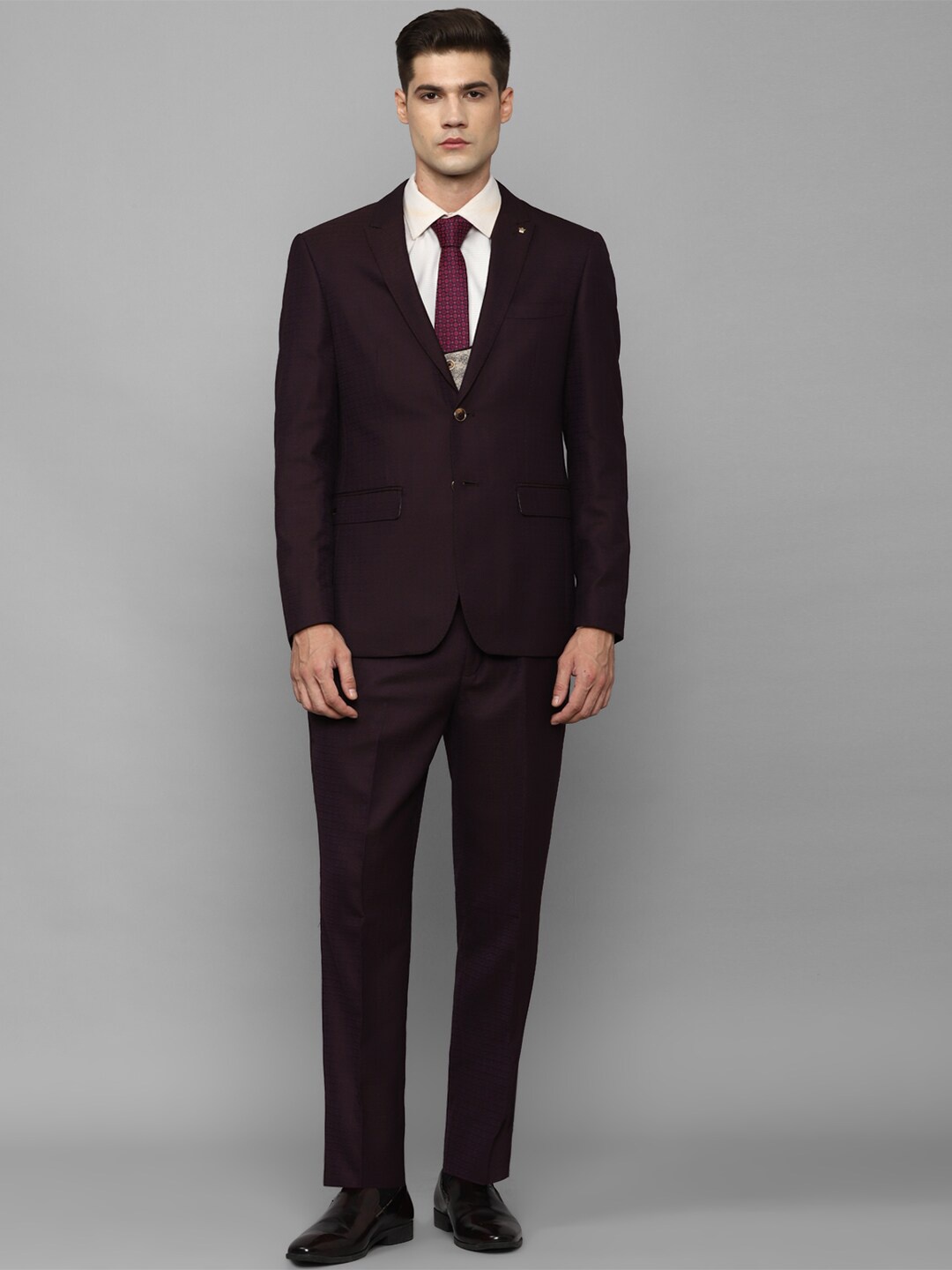 

Louis Philippe Self-Design Slim-Fit Single-Breasted Three-Piece Formal Suit, Brown