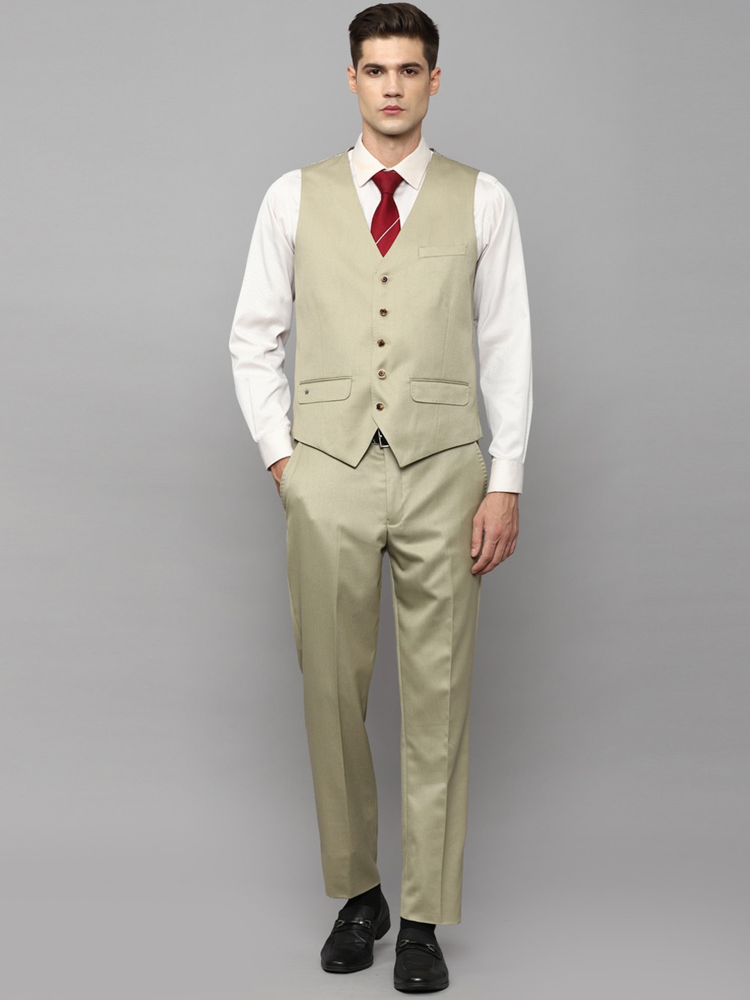 

Louis Philippe Single-Breasted Slim-Fit 3-Piece Formal Suit, Khaki
