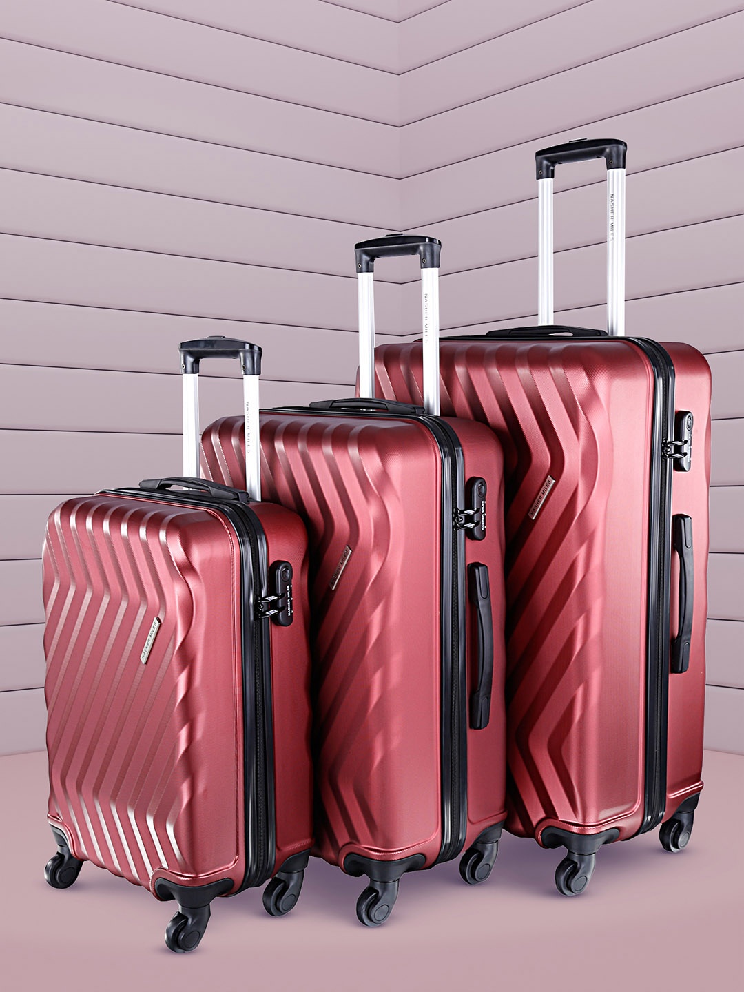 

Nasher Miles Set Of 3 Hard-Sided Trolley Suitcases, Maroon