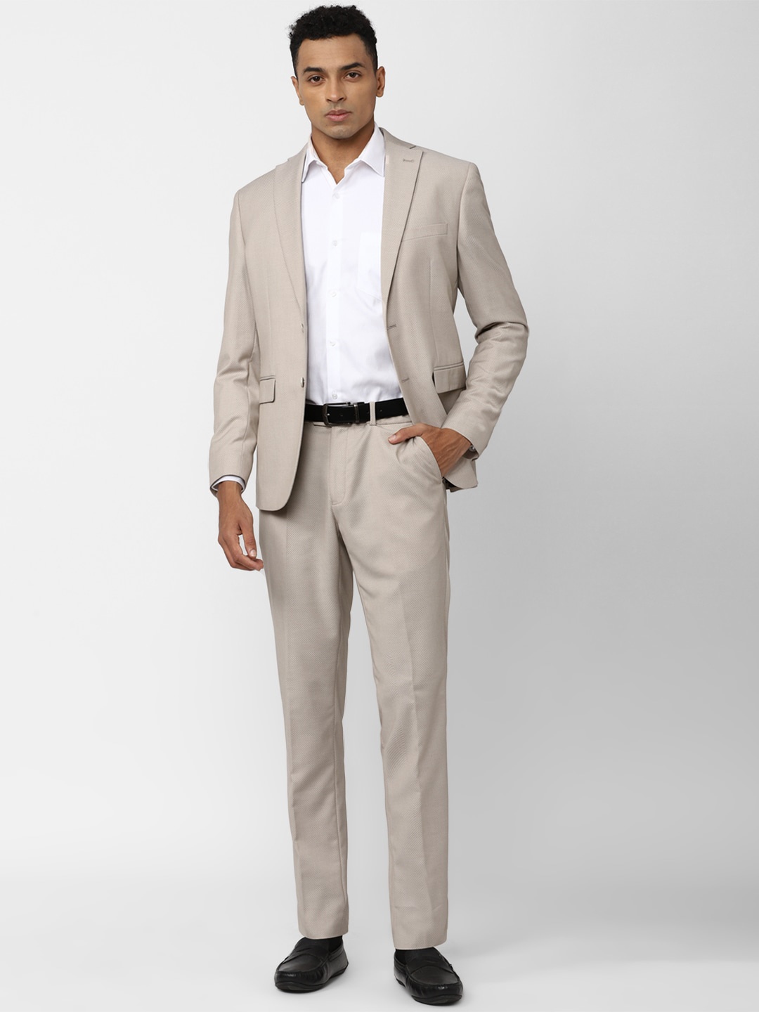 

Peter England Elite Men Self Design Single-Breasted Slim Fit 2 Piece Formal Suit, Beige