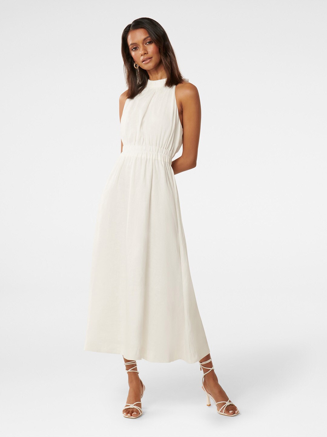 

Forever New Halter Neck Pure Linen Fit & Flare Midi Dress, White