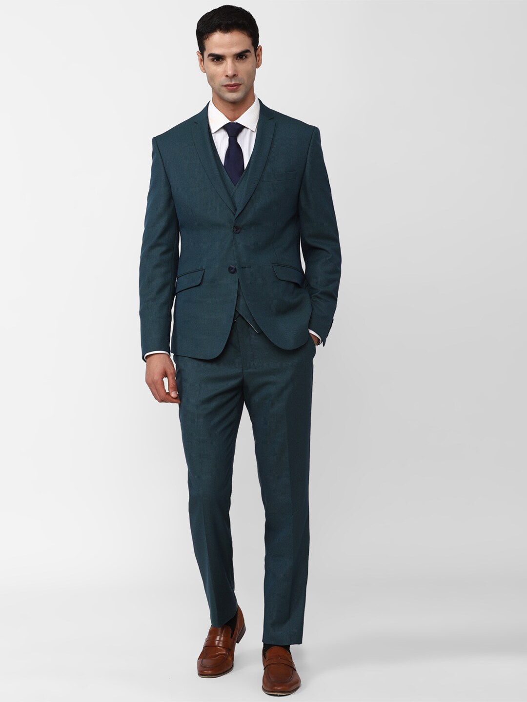 

V Dot Single-Breasted Slim-Fit 3-Piece Formal Suit, Green