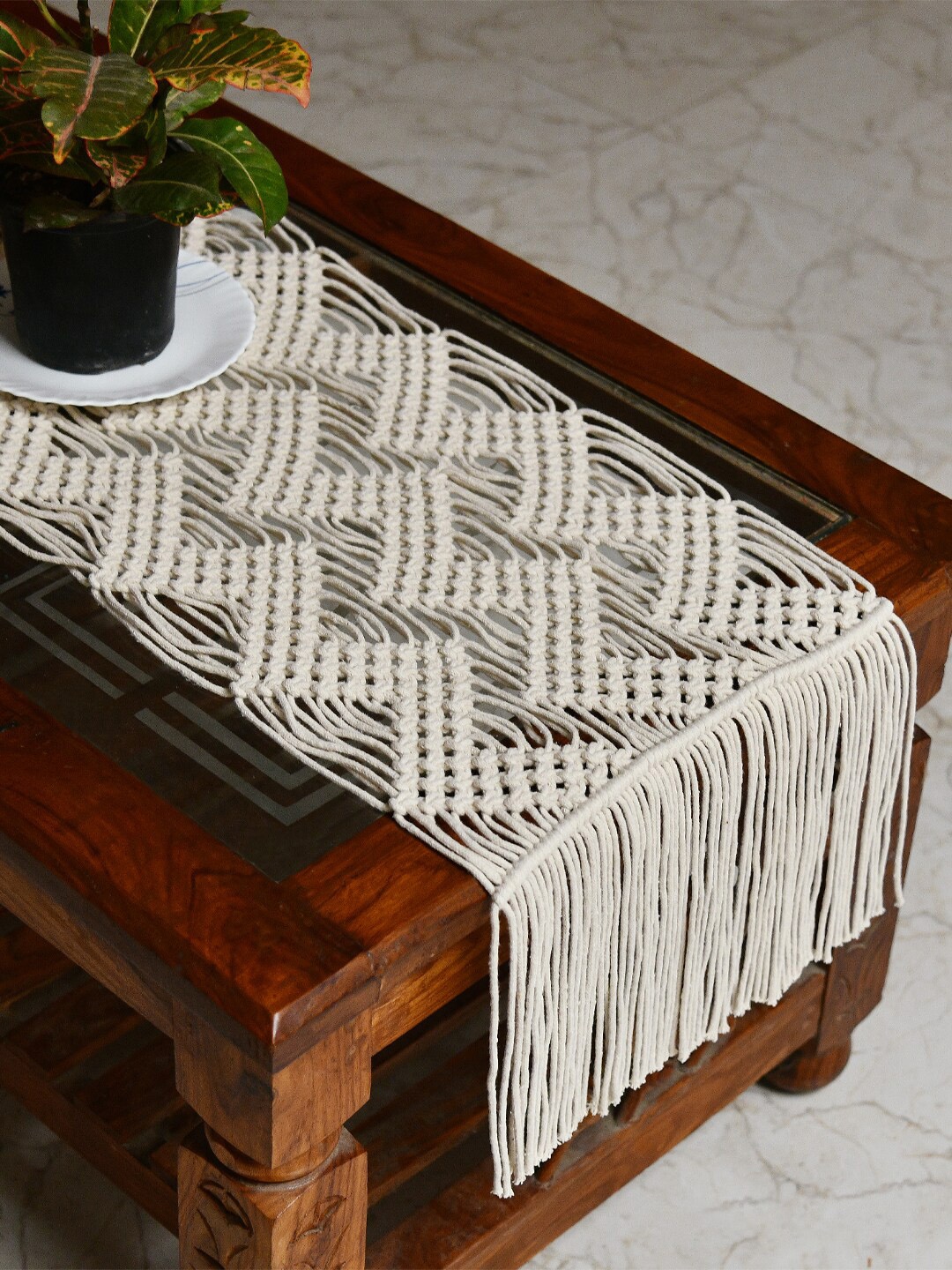 

Decazone Macrame Cotton Table Runner, Beige
