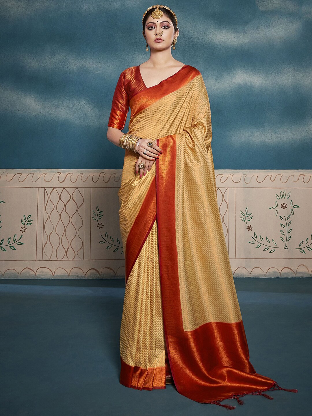 

Mitera Yellow & Red Woven Design Zari Art Silk Saree