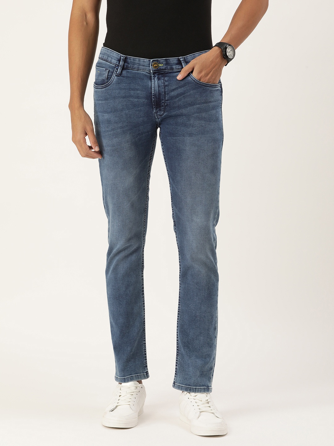 

Peter England Casuals Men Ace Mid-Rise Heavy Fade Stretchable Jeans, Blue