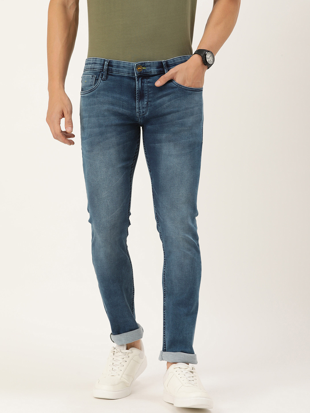 

Peter England Casuals Men Skinny Fit Heavy Fade Stretchable Jeans, Blue