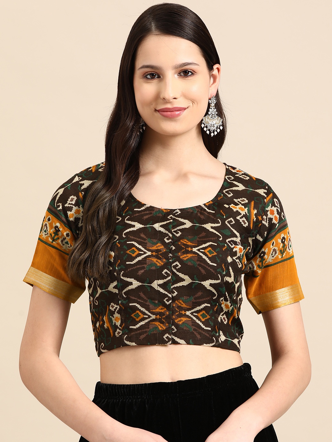 

Molcha Patola Printed Saree Blouse, Brown