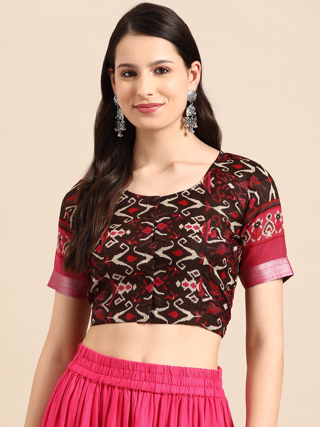 

Molcha Patola Printed Saree Blouse, Brown