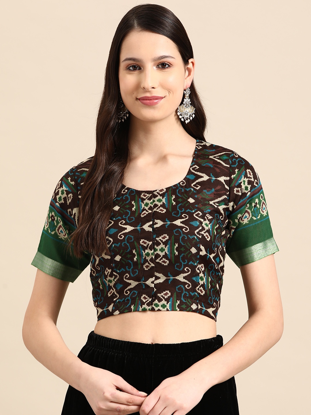 

Molcha Patola Printed Saree Blouse, Brown