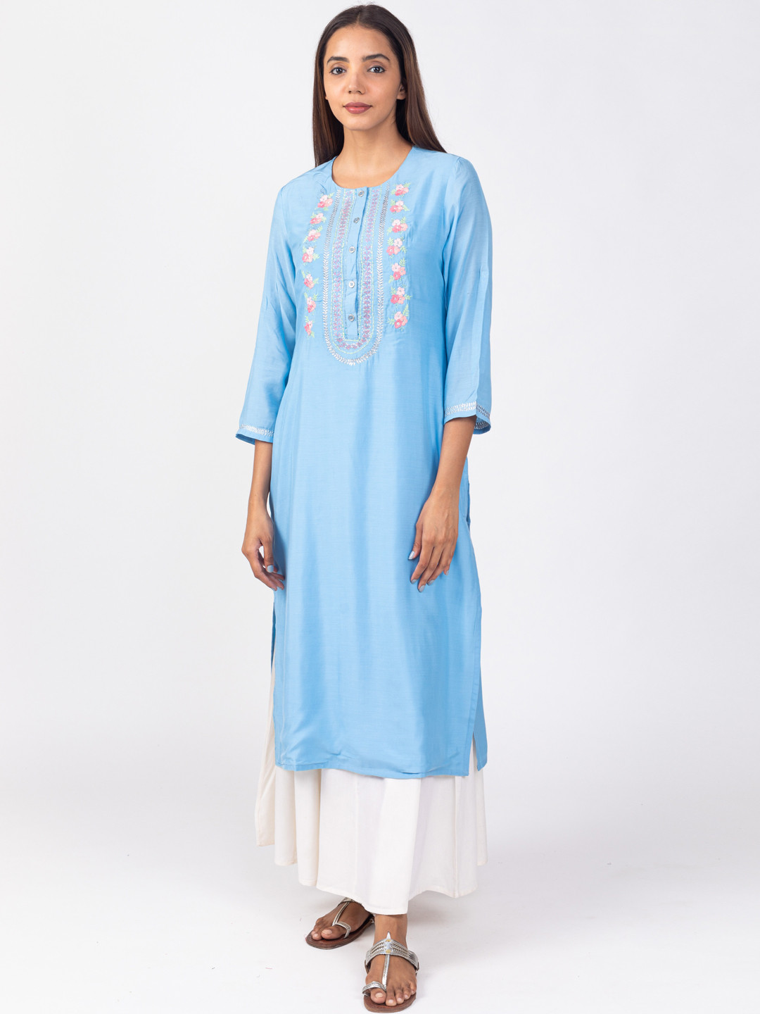 

HERE&NOW Blue Thread Work Yoke Design Kurta