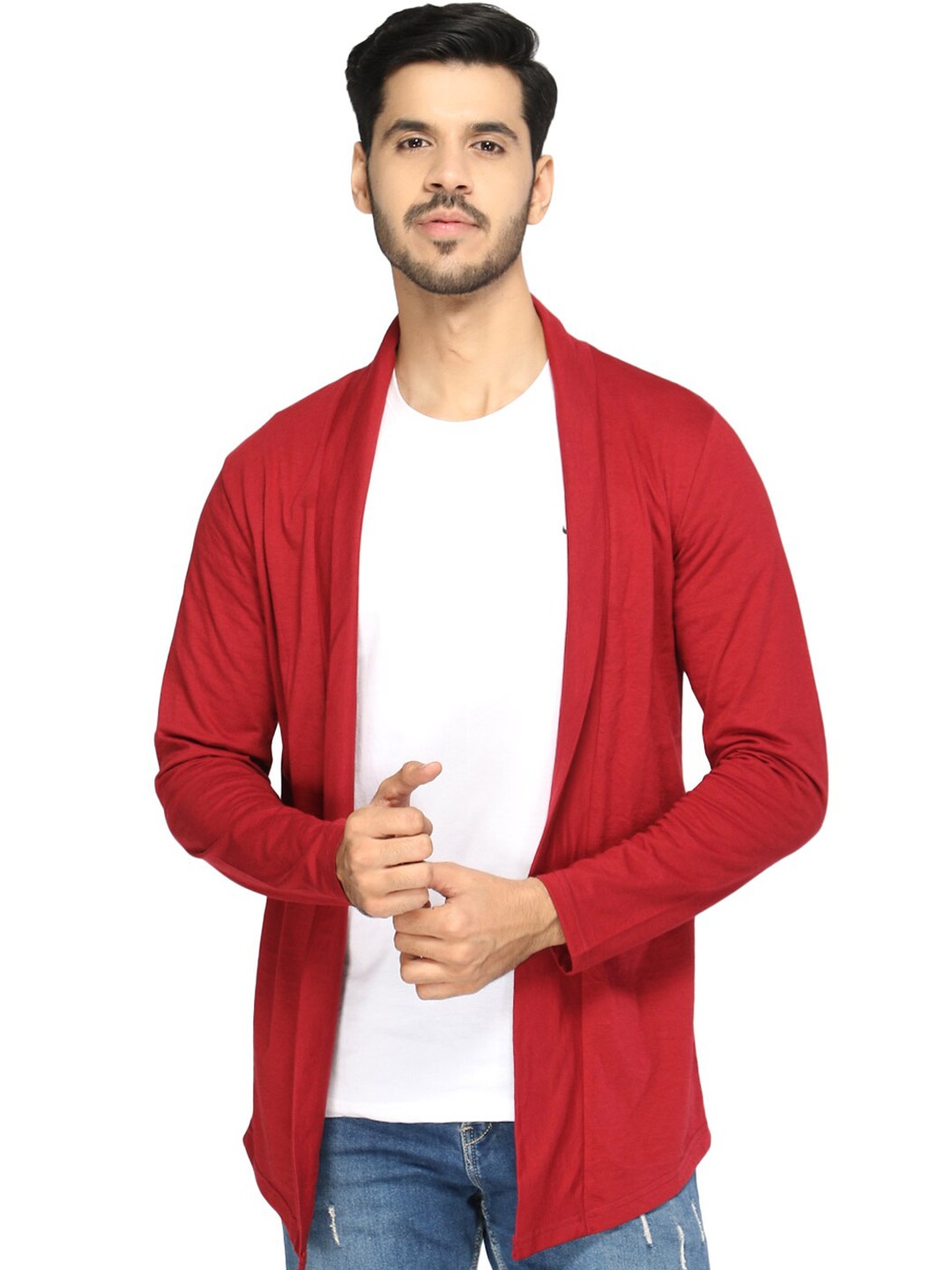 

GLITO Shawl Collar Cotton Shrug, Maroon