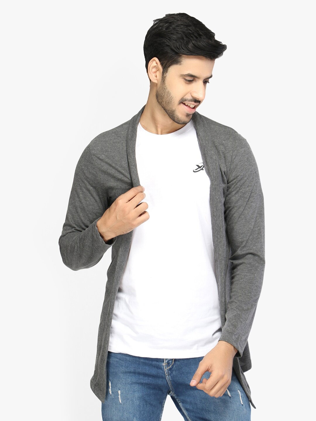

GLITO Shawl Collar Cotton Shrug, Charcoal
