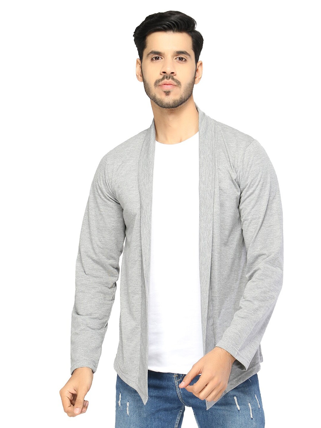 

GLITO Shawl Collar Cotton Shrug, Grey