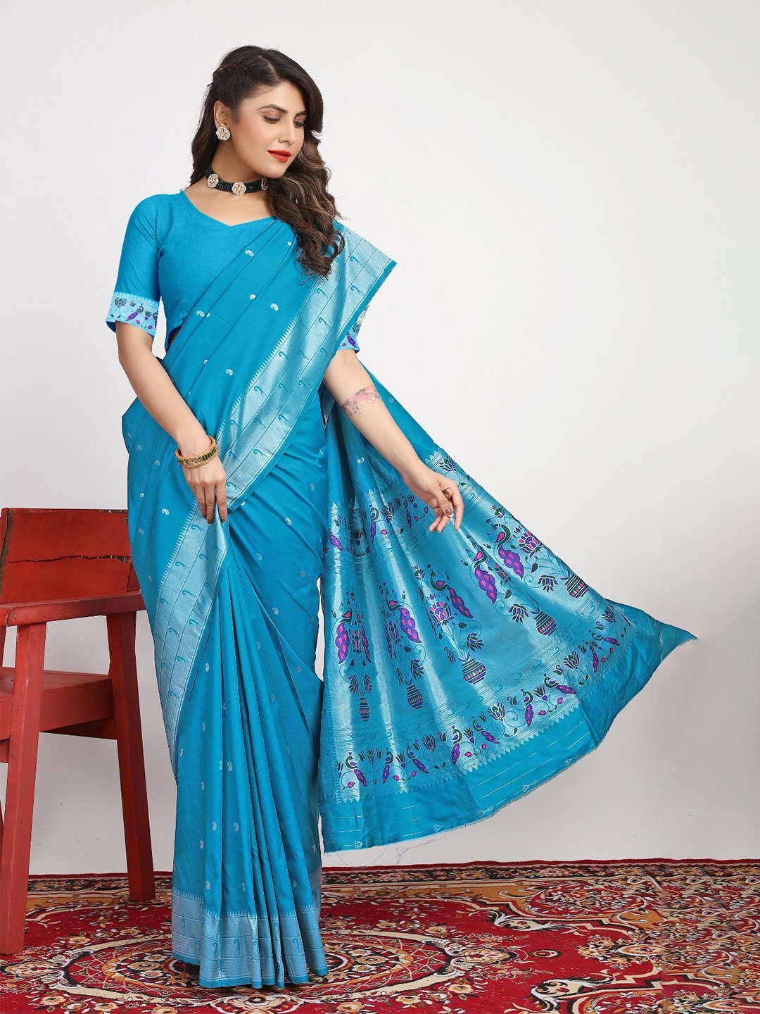 

AVANTIKA FASHION Paisley Woven Design Zari Pure Silk Kanjeevaram Saree, Sea green