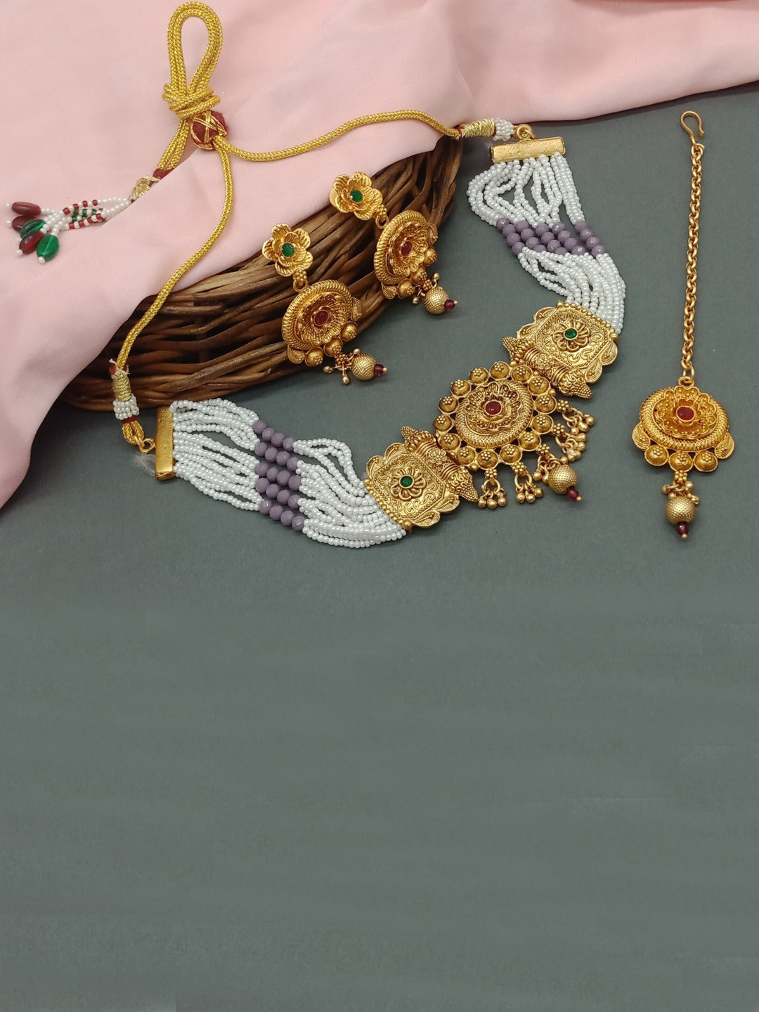

AASHISH IMITATION Gold-Plated Beaded Jewellery Set